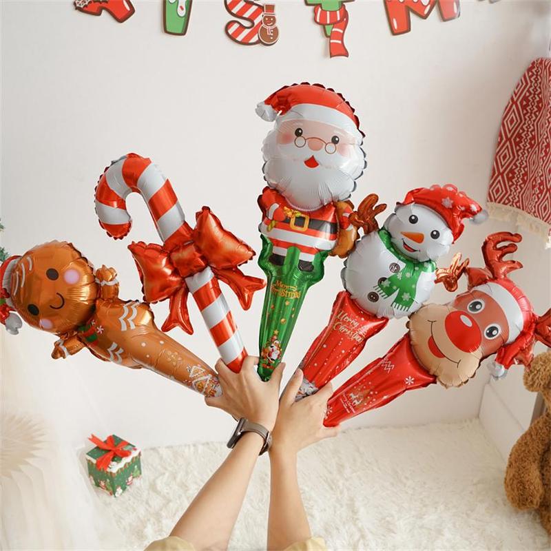 Christmas Themed Aluminum Foil Balloon, 5 Counts set Santa Claus & Gingerbread Man & Snowman & Elk & Candy Canes Design Balloon, Holiday Party Decoration Supplies