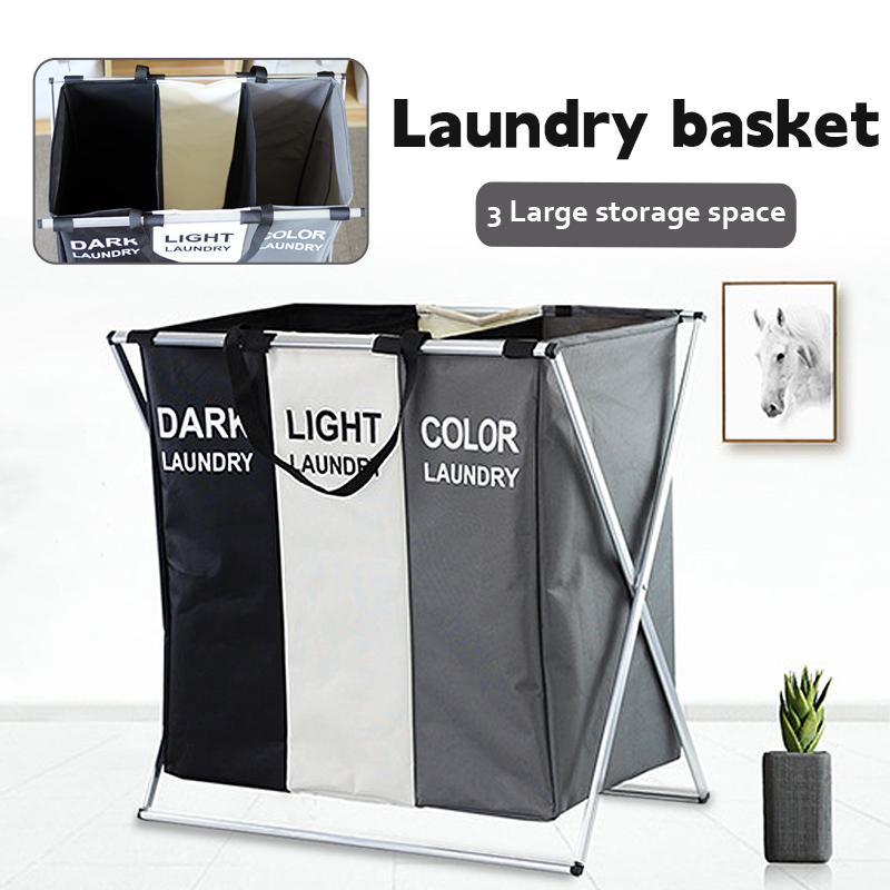 Large 3 Section Laundry Basket, 180L Freestanding Laundry Hamper, Collapsible Tall Clothes Hamper with Handles for Clothes, Toys in the Dorm & Family Closet Storage