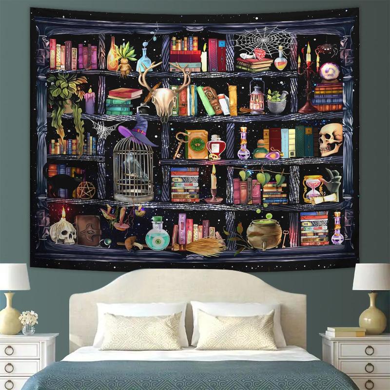 Bookcase Pattern Tapestry, Gothic Bookshelf Pattern Wall Hanging, Wall Art Decor for Home Living Room Bedroom Study Room