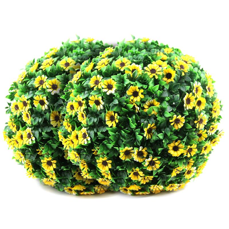 2 PCS 15 inch 3 Layers Artificial Plant Topiary Ball Faux Boxwood Decorative Balls for Backyard, Balcony, Garden, Wedding and Home Décor