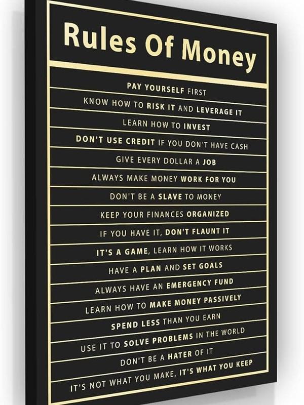 Rules Of Money Motivational Wall Art Print Office Decor Financial Investment, Finance Invest Sign POSTER