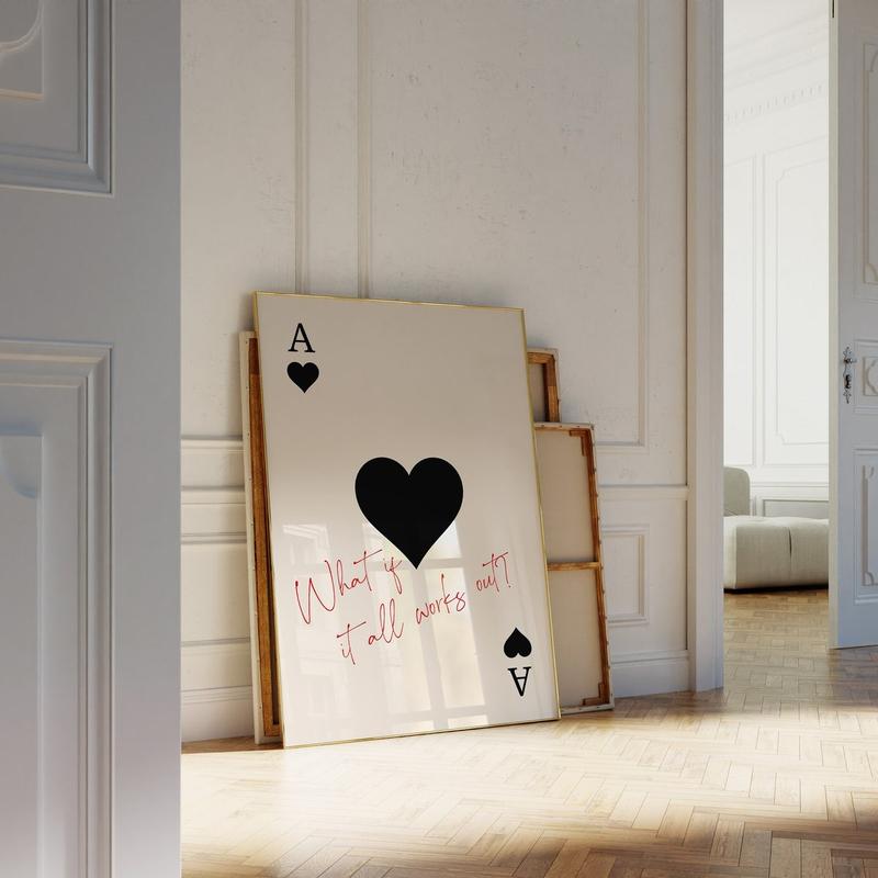 Trendy Ace of Hearts Print What If It All Works Out Poster Retro Wall Art Aesthetic Print Playing Card Poster Preppy  Room Decor