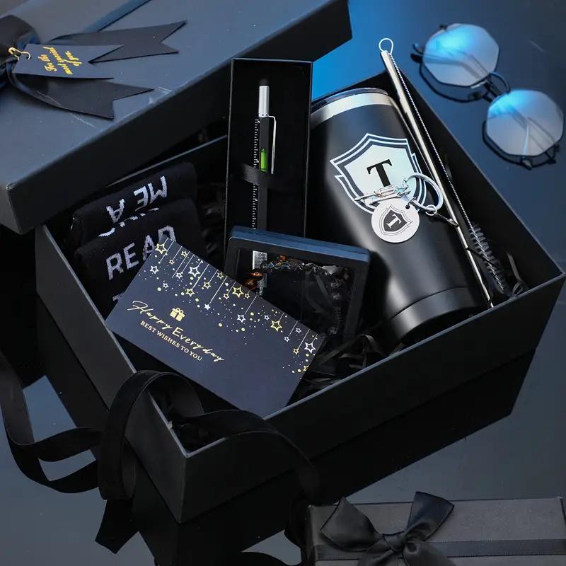 Personalized 6-Piece Box Set for Men Stainless Steel Tumbler Keychain Socks Multi-Tool Pen Bracelet Perfect for Christmas gift boyfriend baskets gifts