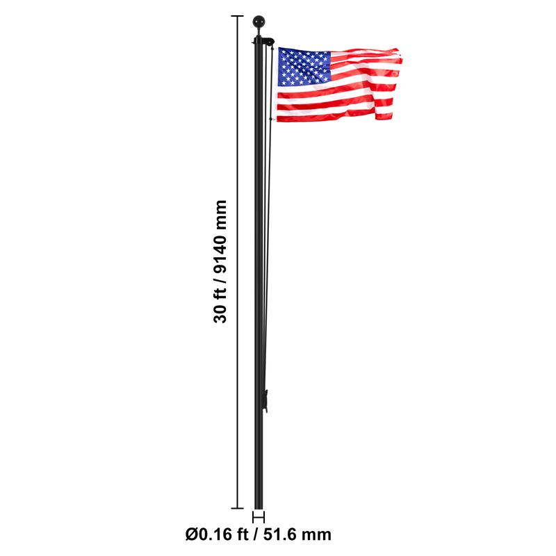 VEVOR 30FT Sectional Flag pole Kit, Heavy Duty Aluminum Alloy in Ground Flag poles for Outside, 3 Display Modes Flagpole with 3x5 American Flag, Professional Accessories, Black Banners Lightweight