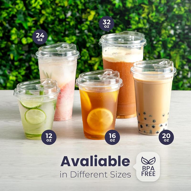 50 Pack 20 oz Clear Plastic Cups with Strawless Sip Lids, Disposable Plastic Coffee Cups with Lids, To Go Cups for Iced Coffee, Smoothies, Soda, Party Drinks, Bubble , Cold Beverage