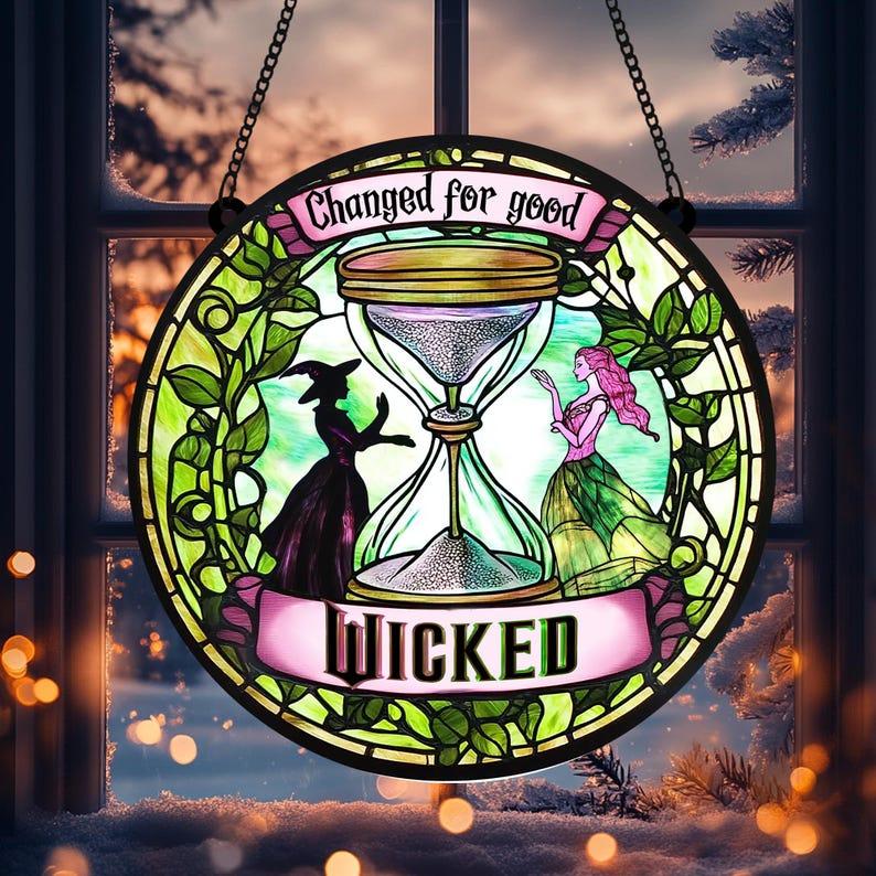 Elphaba and Glinda Besties Acrylic Suncatcher, Witches of Oz Window Hanging, Wicked Musical Ornament, Perfect Christmas Gift for Fans, Hangable Decoration