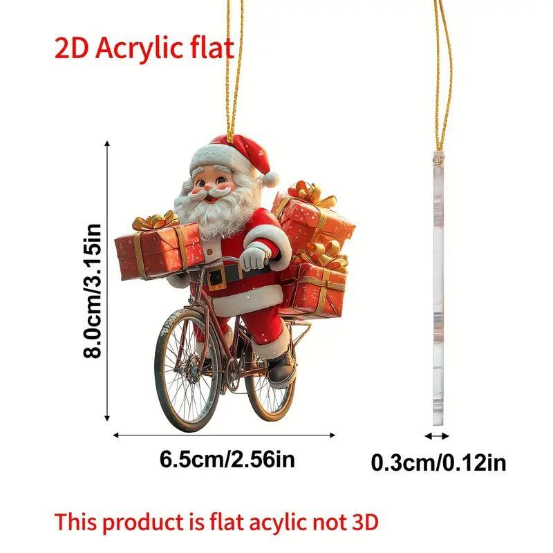 Christmas Santa Claus Riding Bicycle Design Ornament, 1 Count Festival Style Acrylic Decoration, Holiday Fairy Tale Theme Pendant for Home, Garden, Party