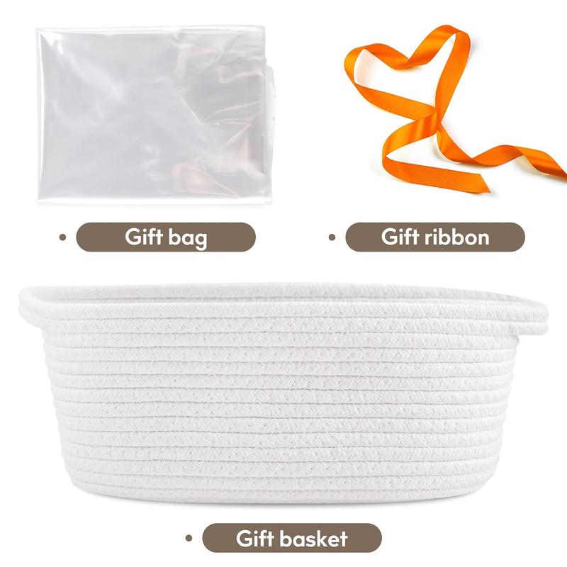 Small Woven Basket with Gift Bags and Ribbons Durable Baskets for Christmas Gifts Empty Small Rope Basket for Storage 12