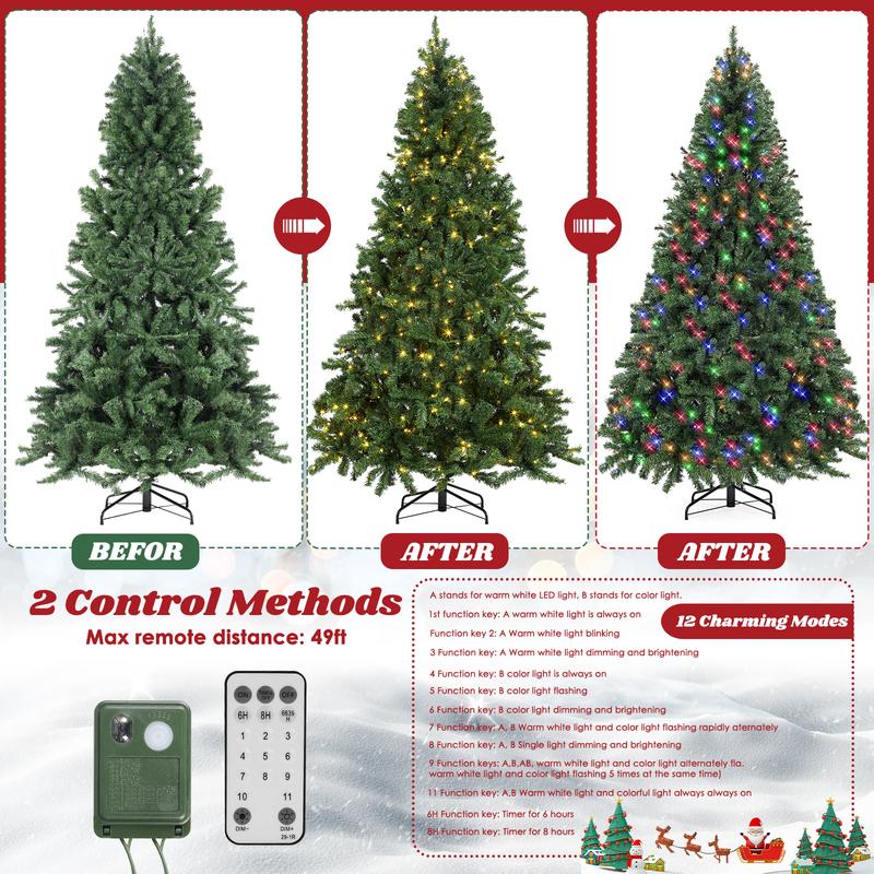 Spruce Artificial Remote Control Christmas Tree with Warm White Lights & Colorful Lights, Suitable for Home, Office, Party Decoration, Easy to Assemble, Foldable Base