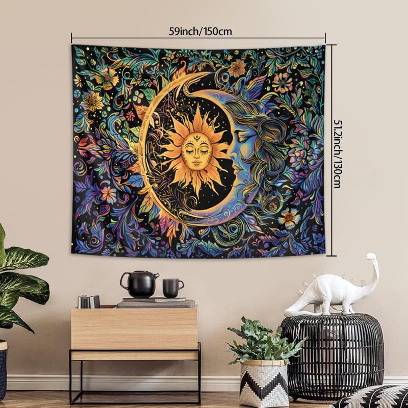 Sun & Moon Pattern Tapestry, 1 Count Boho Style Wall Hanging Tapestry with Free Installation Accessories, Wall Art Decor for Home Living Room Bedroom