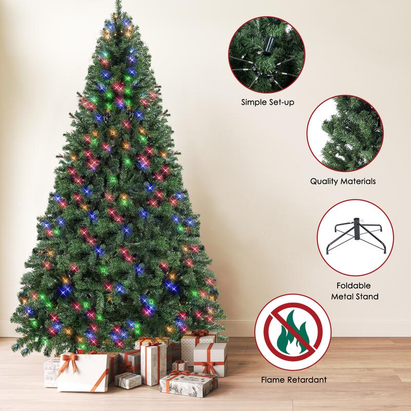 Spruce Artificial Remote Control Christmas Tree with Warm White Lights & Colorful Lights, Suitable for Home, Office, Party Decoration, Easy to Assemble, Foldable Base