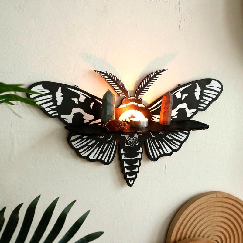 Wooden Moth Design Wall Decor, 1 Count Gothic Boho Wall Art, Wall Mounted Ornament Candle Holder  for Living Room Bedroom Office Decor