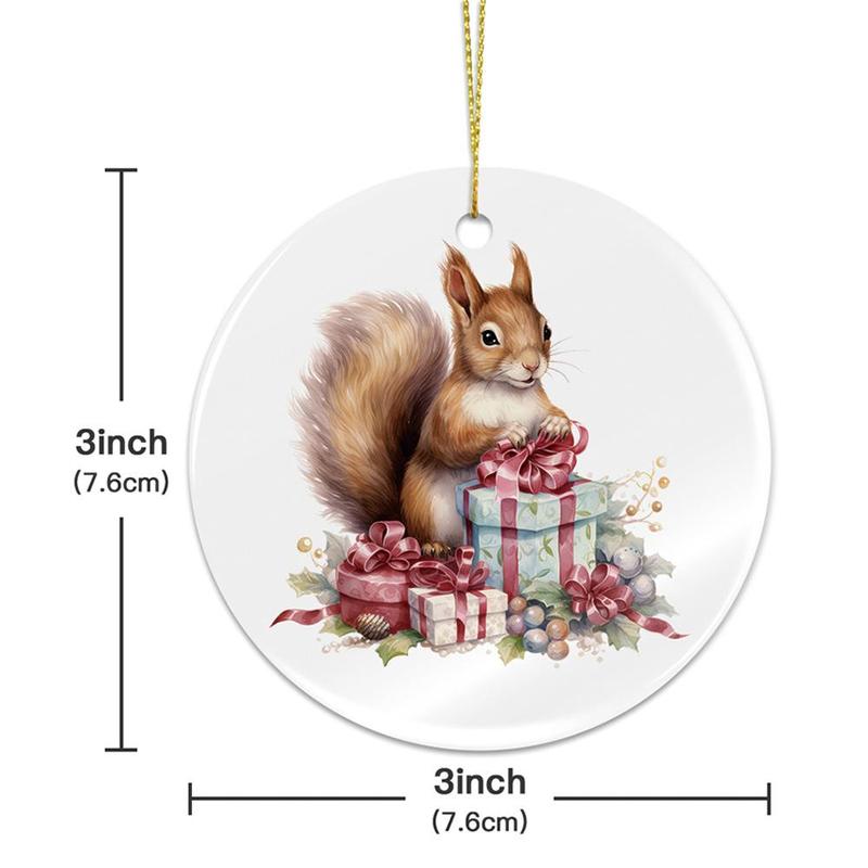 Squirrel Design Ceramic Hanging Ornament, 1 Count Lovely Squirrel with Gift Box Design Hanging Decoration, Christmas Tree Decor for Home Party