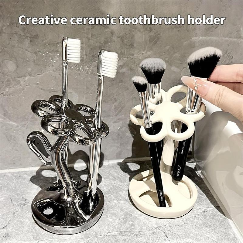 Ceramic Toothbrush Holder, 1 Count Toothbrush Storage Rack, Bathroom Toothbrush Storage Organizer, Desktop Toothbrush Holder for Bathroom