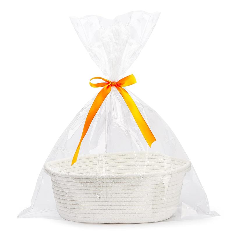 Small Woven Basket with Gift Bags and Ribbons Durable Baskets for Christmas Gifts Empty Small Rope Basket for Storage 12