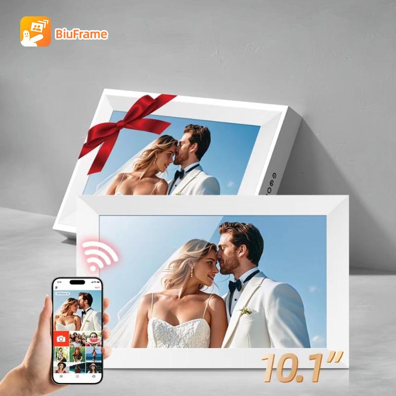 Black Friday | Thanksgiving & Christmas Gift 10.1'' WiFi Digital Photo Frame with Unique Holiday Gift Box Designs, Perfect for Family, Friends, Weddings, and Pets