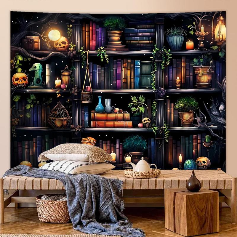 Bookcase Pattern Tapestry, Gothic Bookshelf Pattern Wall Hanging, Wall Art Decor for Home Living Room Bedroom Study Room