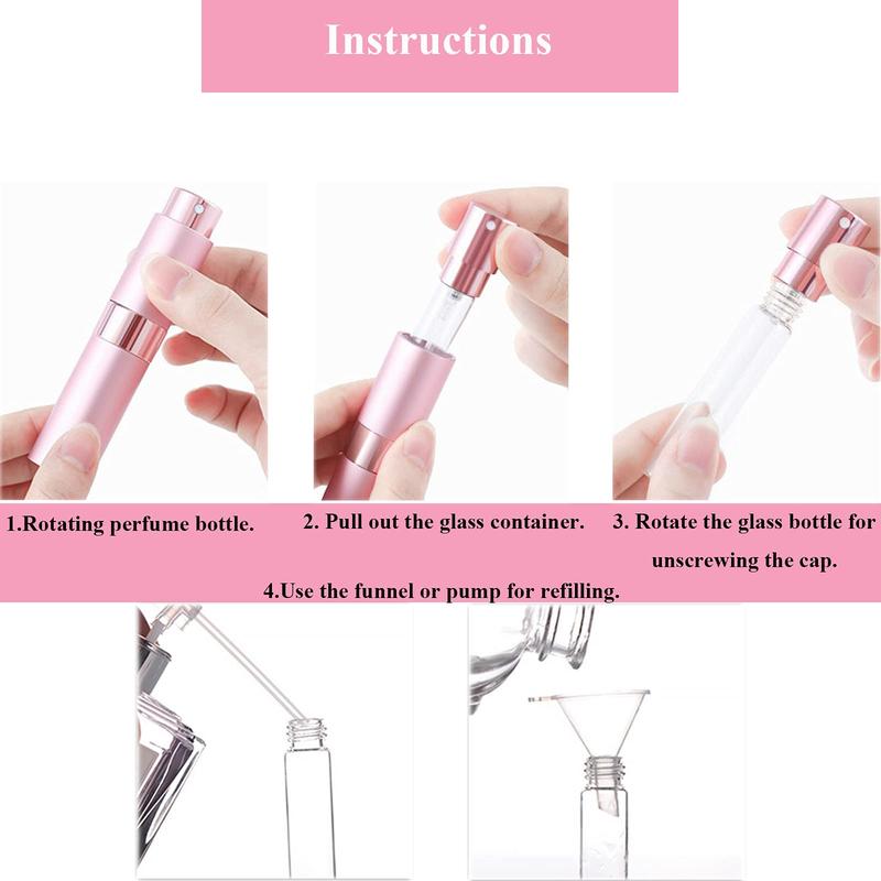 Travel Perfume Atomizer Bottle, 10pcs set Spray Bottles & Funnel & Dispenser & Spring Straws, Empty Cologne Bottle, Refillable Perfume Bottle for Travel, Outing, Daily Use