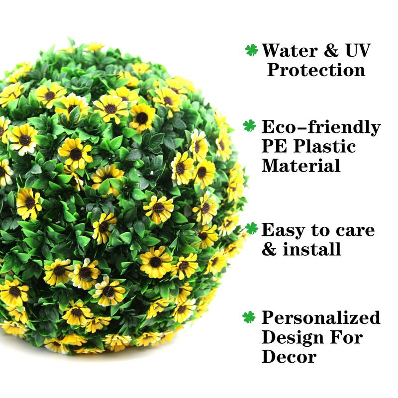 2 PCS 15 inch 3 Layers Artificial Plant Topiary Ball Faux Boxwood Decorative Balls for Backyard, Balcony, Garden, Wedding and Home Décor