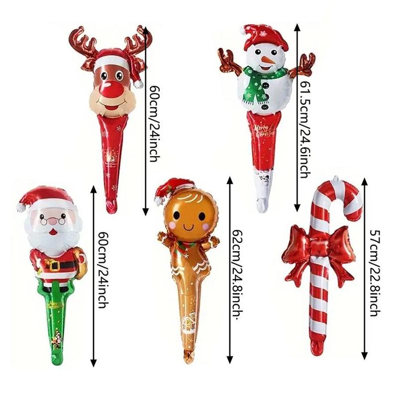 Christmas Themed Aluminum Foil Balloon, 5 Counts set Santa Claus & Gingerbread Man & Snowman & Elk & Candy Canes Design Balloon, Holiday Party Decoration Supplies