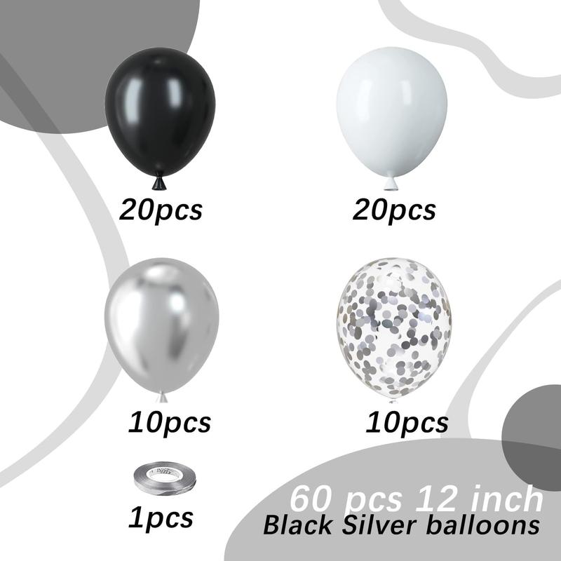 Black and  Balloons, 60 count 12 Inches Black White  Confetti Balloons with 1 Ribbon for Birthday,  Shower, Wedding, and  Theme Party Decoration