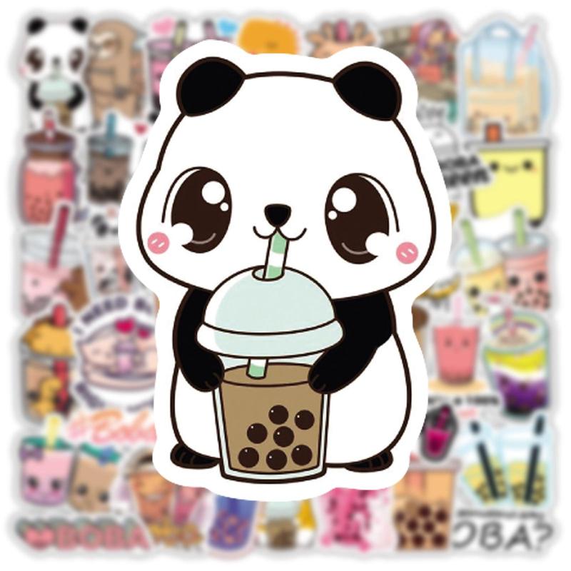 50pcs Cartoon Milk Tea Pattern Assorted Sticker, Graffiti Waterproof Decoration Sticker, DIY Decorative Sticker For Water Cup, Phone, Computer, Stationery, Scrapbooking