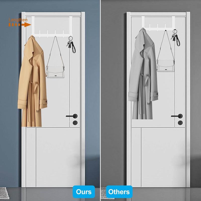 Over The Door Hooks,Sturdy Door Hanger, Large Over The Door Towel Rack with 12 Hooks, Heavy Duty Easy to Install, for Bathroom, Bedroom,Kitchen,Hanging Towels,Coats(White).