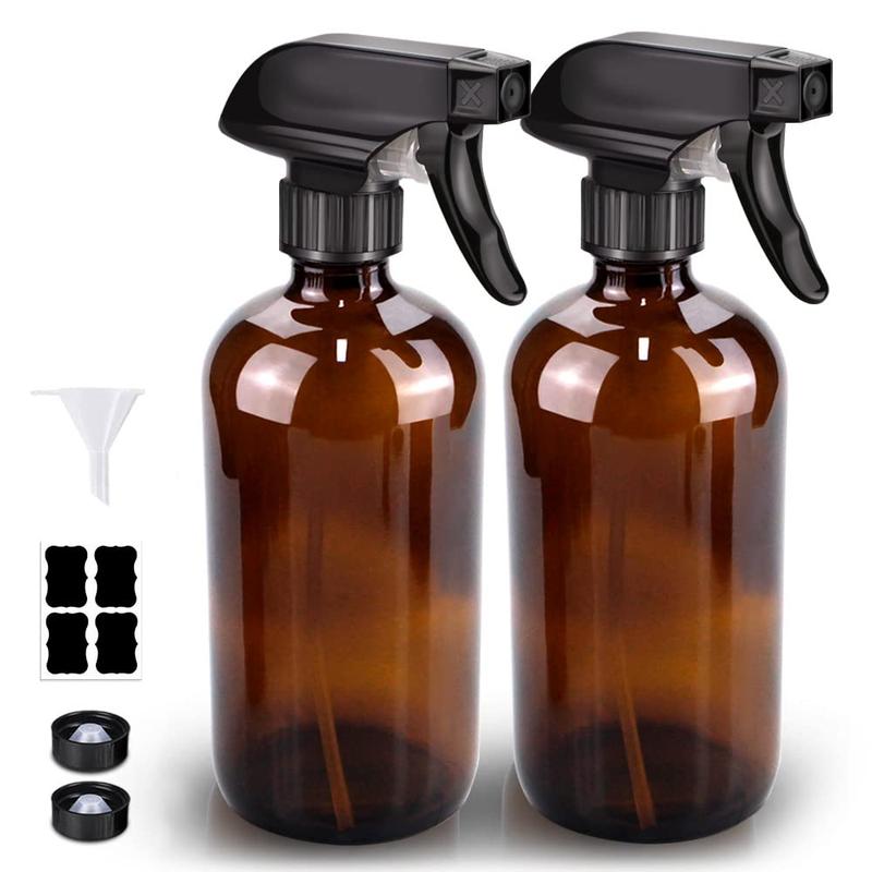 Glass Spray Bottle, Amber Bottle Set & Accessories for  Window Cleaners Aromatherapy Facial Hydration Watering  Hair Care (2 Pack 16oz) (Amber)