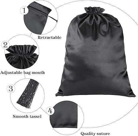 Alipearl 1 Count Satin Wig Bags Tassel Packaging for Lace Front Wig, Bundle, Hair Extensions Storage Bags Soft Wig Pouches, Home and Salon Use