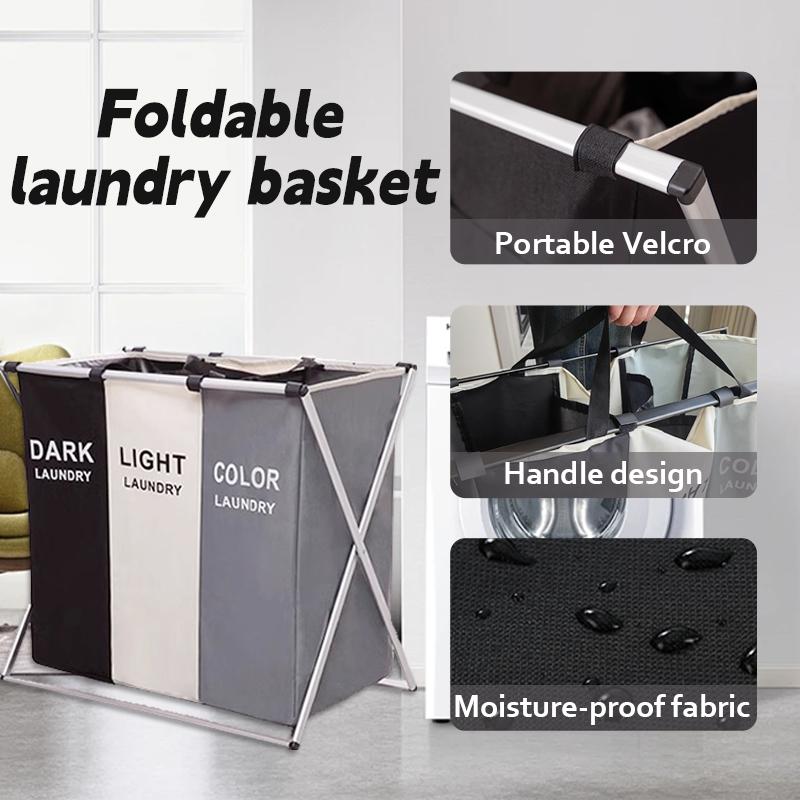 Large 3 Section Laundry Basket, 180L Freestanding Laundry Hamper, Collapsible Tall Clothes Hamper with Handles for Clothes, Toys in the Dorm & Family Closet Storage