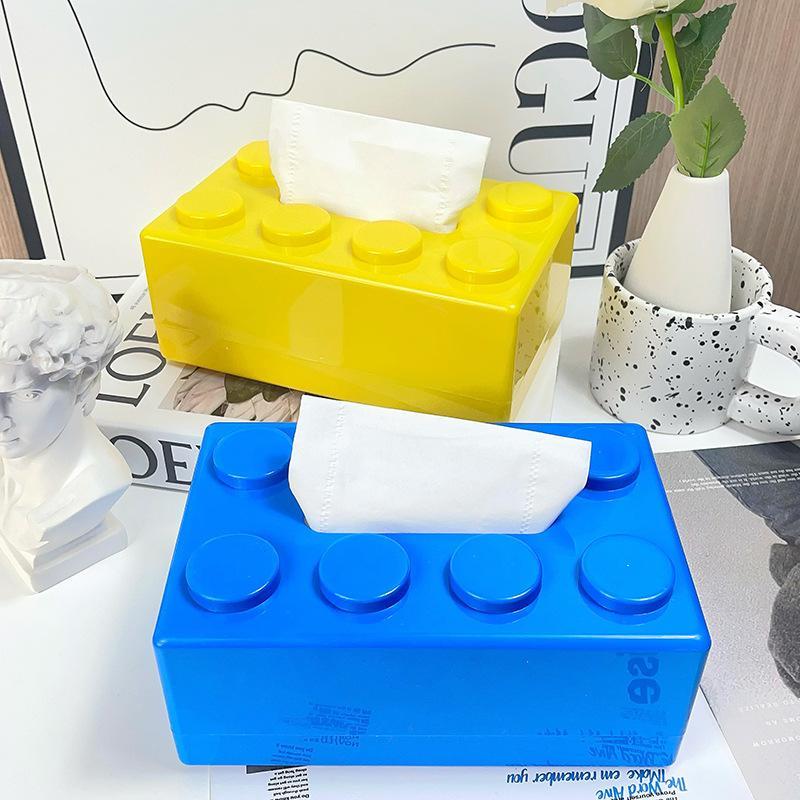 Building Block Design Tissue Box, 1 Count Creative Tissue Holder, Tissue Storage Box for Home Living Room Bedroom Study Room