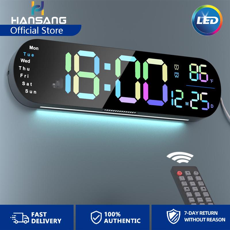 Digital Wall Clock with Auto Brightness, Displays Room Temperature and Date, Large Digital Clock Equipped with Dual Alarm Clock and 13.7-Inch Wide Display, Timer and Countdown Functions Decor Set Rgb