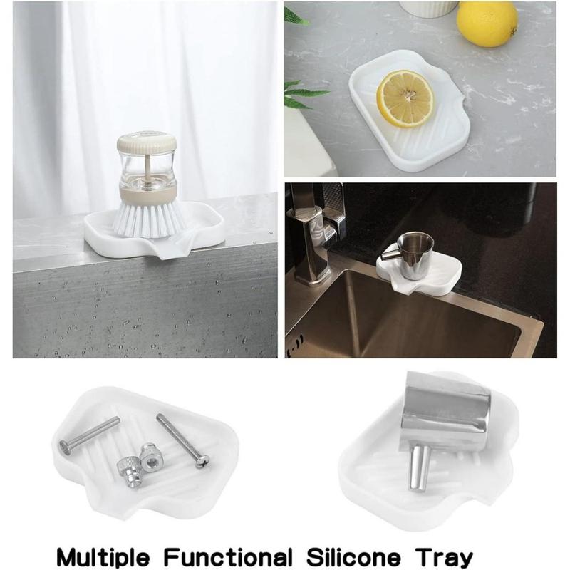 Silicone Bathroom Soap Dishes with Drain Spout-Bathroom and Kitchen Sink Organizer,Sponge Holder,Dish Soap Tray,Scrubber,Bottle,Cup on Sink or Counter-White 4.9