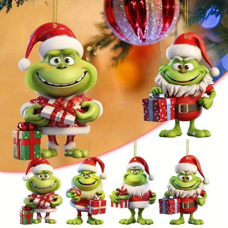 Cartoon Grinch Design Hanging Ornament, 8 Counts set Cute Cartoon Character Hanging Decoration, Hanging Decor for Home Party Festival, Home Decor