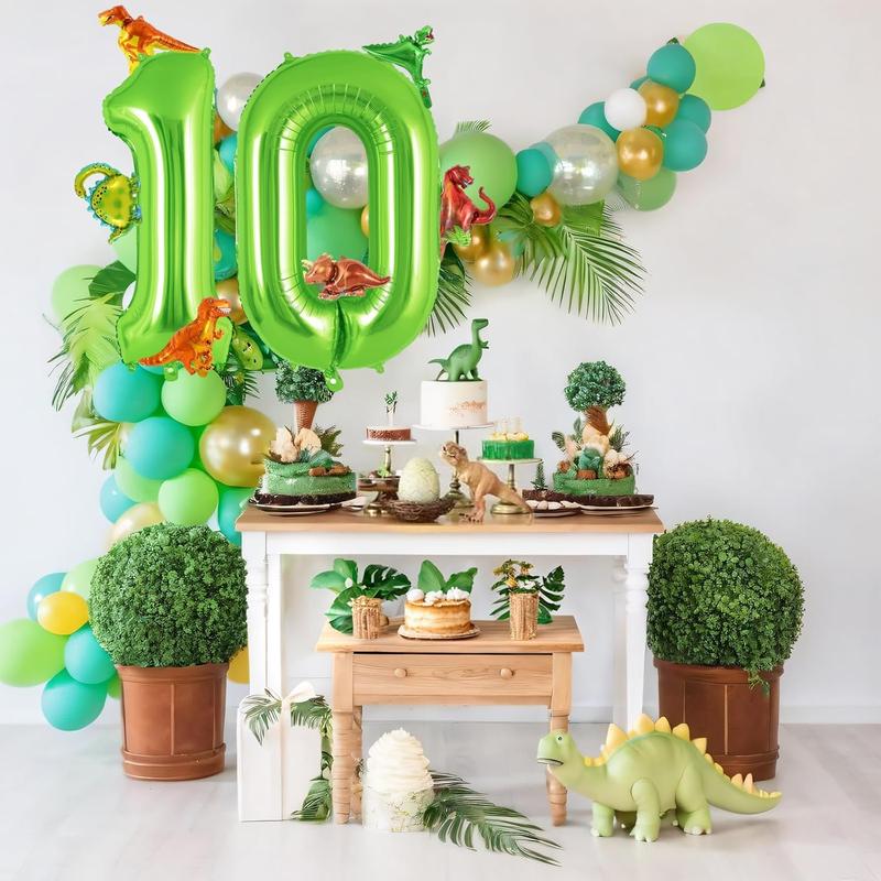 Dinosaur Green Number 2 Balloon, 40 Inch Big Large Foil Helium Green Number Balloon with 6 count Mini Dinosuar, Dinosuar Balloons Set for 2 Year Old Birthday Party Decorations Supplies