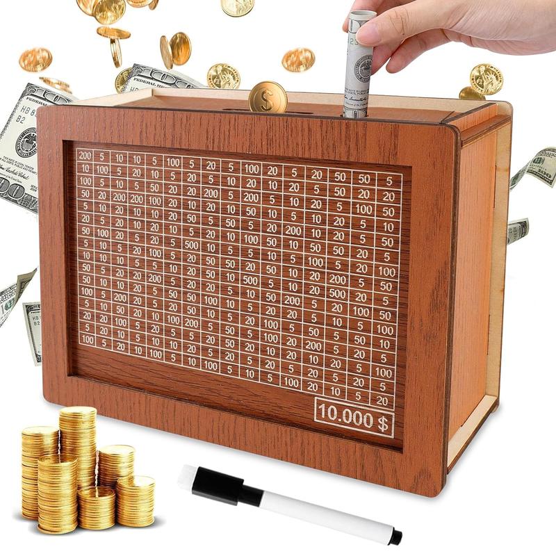 Wooden Money Box, 1 Count 1000 5000 Money Bank, Desktop Money Saving Storage Jar, Countdown Money Saving Box for Boys and Girls