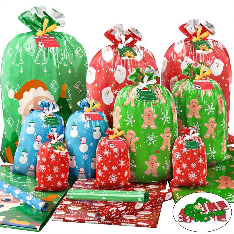 22 count Christmas Gift Bags, 5 Styles Christmas Bags for Gifts, Holiday Reusable Christmas Gift Bags (3 X-Large, 3 Large, 5 Medium, 5 Small, 6 Mini) & 22 Cards & 16 Ribbons & 40 Ties