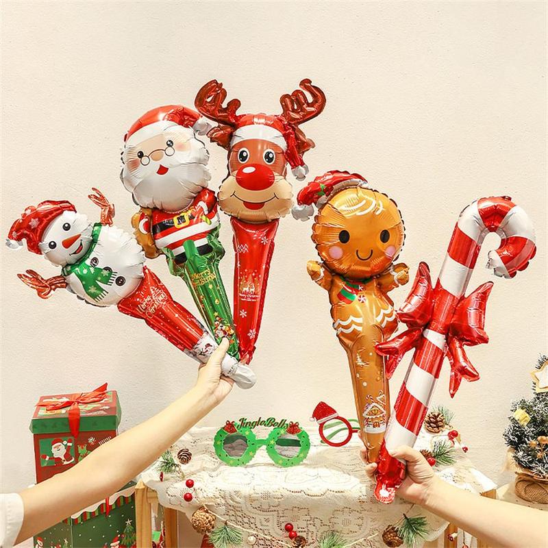 Christmas Themed Aluminum Foil Balloon, 5 Counts set Santa Claus & Gingerbread Man & Snowman & Elk & Candy Canes Design Balloon, Holiday Party Decoration Supplies