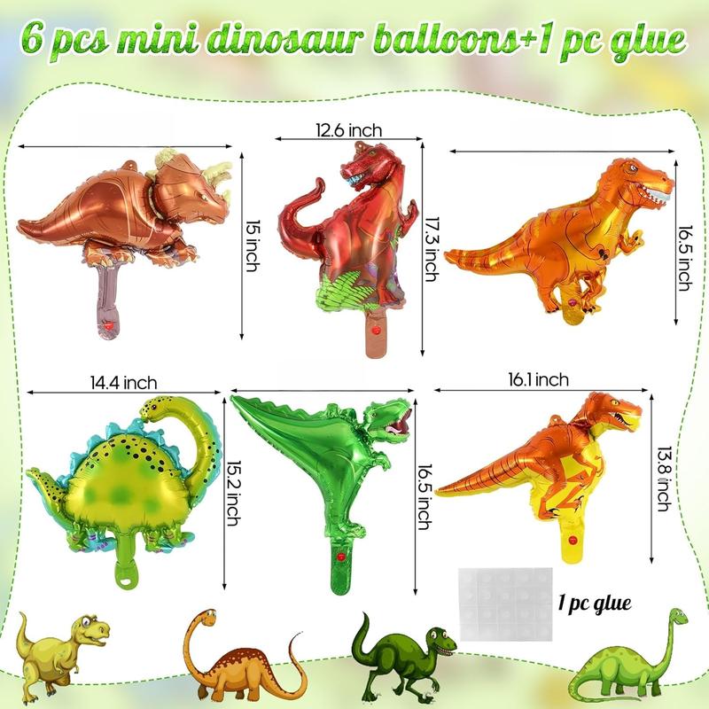 Dinosaur Green Number 2 Balloon, 40 Inch Big Large Foil Helium Green Number Balloon with 6 count Mini Dinosuar, Dinosuar Balloons Set for 2 Year Old Birthday Party Decorations Supplies