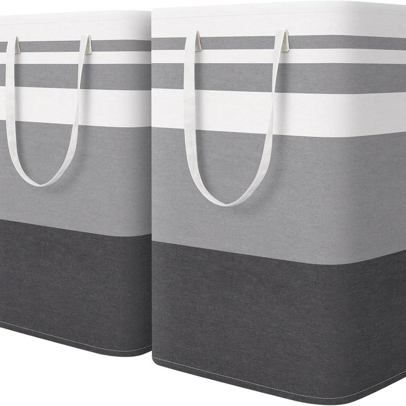 2-Pack Large Laundry Basket, Waterproof, Freestanding Laundry Hamper, Collapsible Tall Clothes Hamper with Extended Handles for Clothes Toys .