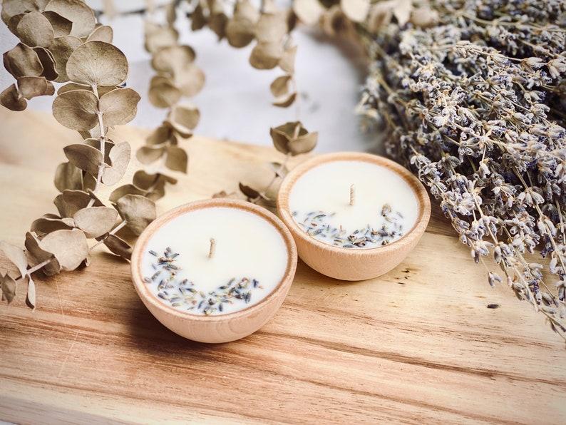 Set of Four Aromatherapy Soy Candles | One Ounce All-Natural Soy Wax Tea Candle with Dried Flowers | Essential Oil Infused | Toxin Free