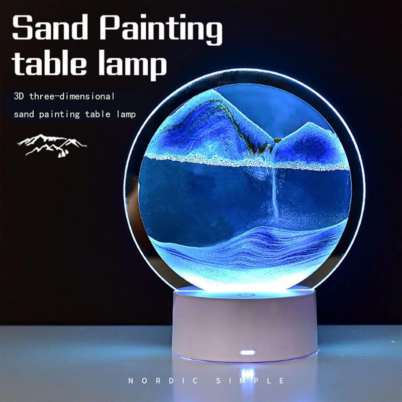 Moving Sand Art Picture Round 3D Deep Sea Sandscape in Motion Display Flowing Sand Frame, Children's Large Desktop Art Toys, Home & Office Desktop Decorations(Blue, Button-Crotrol) Landscape Shelf Ornaments