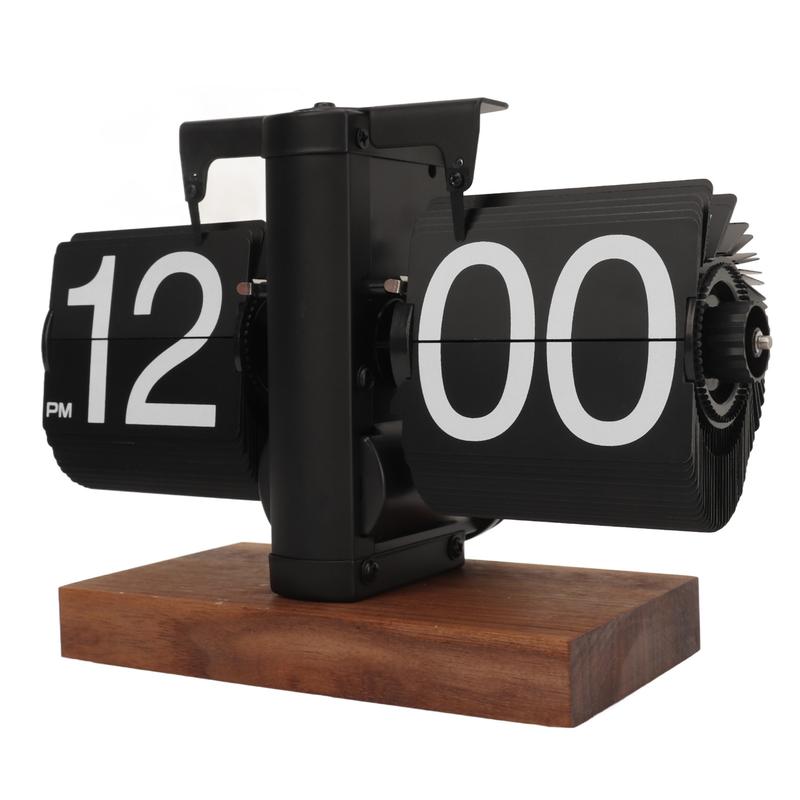 Retro Style Black Automatic Flip Clock for Home Office Decoration - Battery Operated Mechanical Display - Timeless Vintage Design