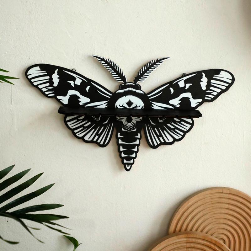 Wooden Moth Design Wall Decor, 1 Count Gothic Boho Wall Art, Wall Mounted Ornament Candle Holder  for Living Room Bedroom Office Decor