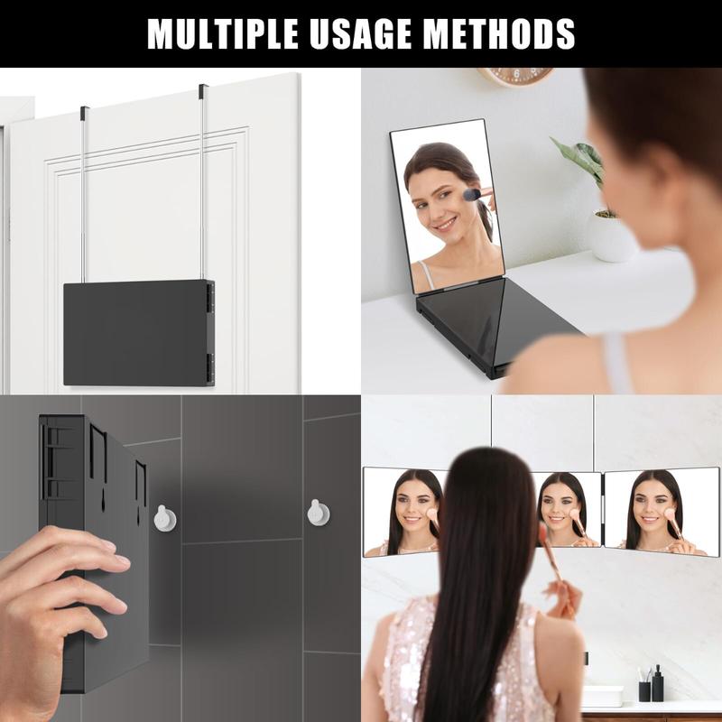 3 Way Mirror for Hair Cutting, Tri-fold Mirror ,Height Adjustable with Two Hold Nails Self Haircut Mirror as a Gift for Men or Women