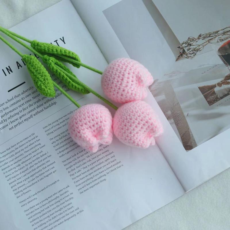 Crochet Tulip, 3 6 Counts Handmade Crochet Tulip Flower, Decorative Flower for Home Living Room & Bedroom & Dining Room & Wedding