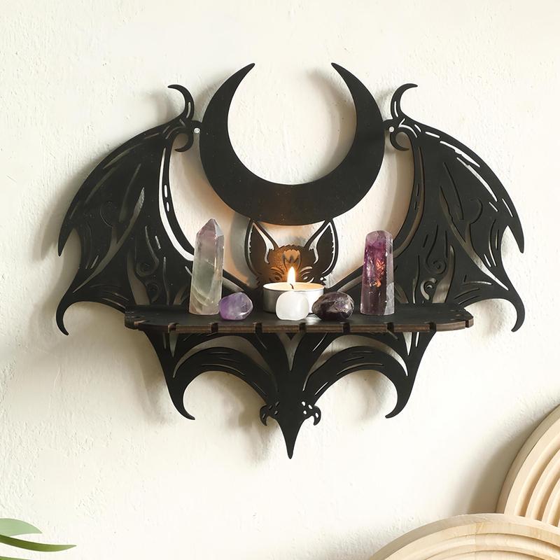 Bat Design Wall Mounted Shelf, 1 Count Halloween Themed Wall Decor Display Rack, Wall Decor for Home Living Room Bedroom, Home Decor, Halloween Decor