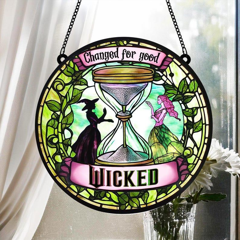 Elphaba and Glinda Besties Acrylic Suncatcher, Witches of Oz Window Hanging, Wicked Musical Ornament, Perfect Christmas Gift for Fans, Hangable Decoration