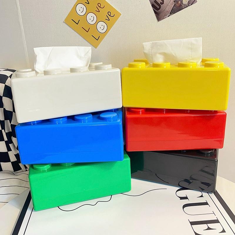 Building Block Design Tissue Box, 1 Count Creative Tissue Holder, Tissue Storage Box for Home Living Room Bedroom Study Room