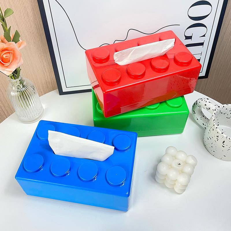 Building Block Design Tissue Box, 1 Count Creative Tissue Holder, Tissue Storage Box for Home Living Room Bedroom Study Room